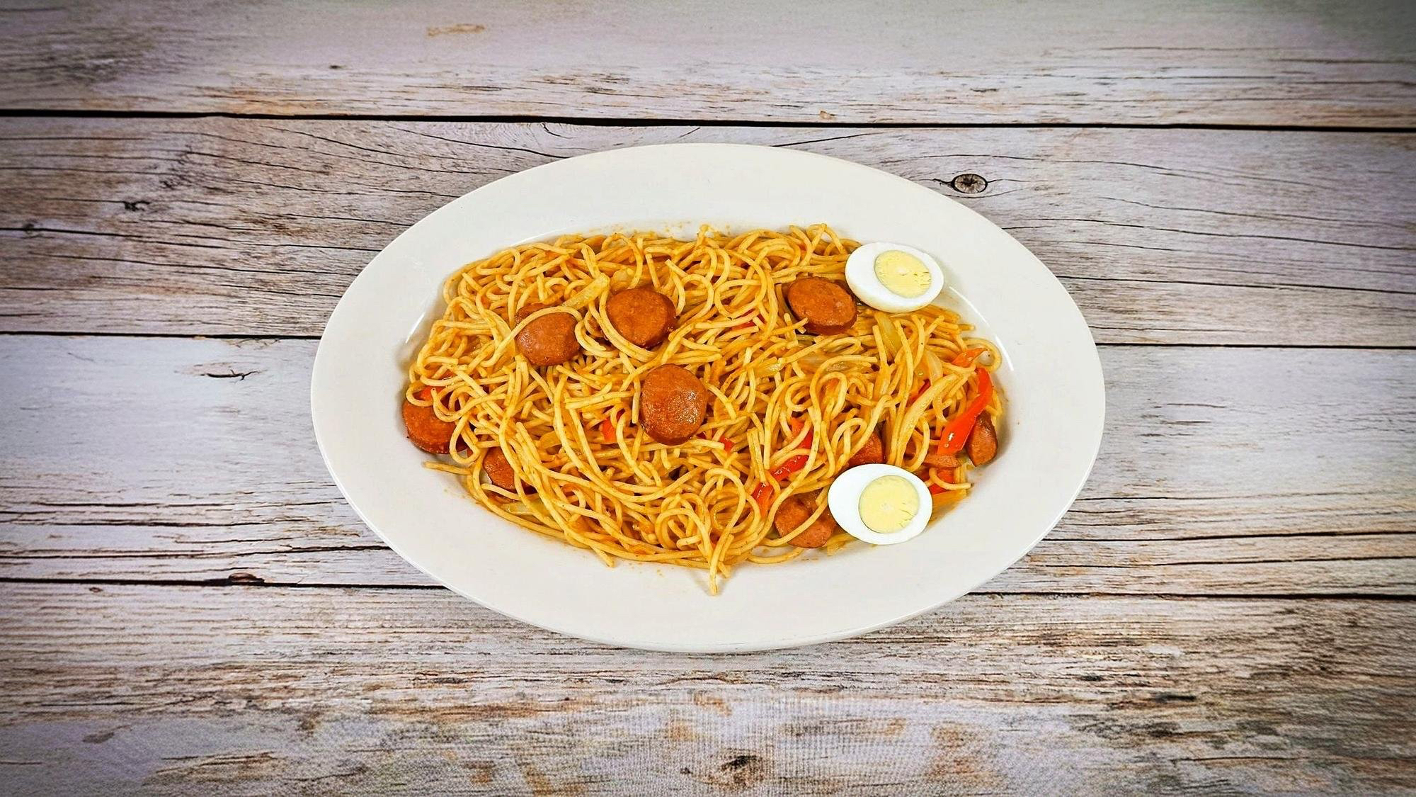Haitian spaghetti with sausage